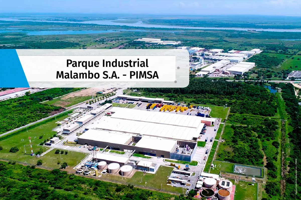 Vista aérea del Parque Industrial Malambo, PIMSA, con sus naves y zonas verdes